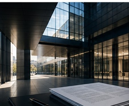 Swiss bank building and documents